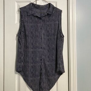 Adrianna Papell Navy and White Striped Button-Down Shirt